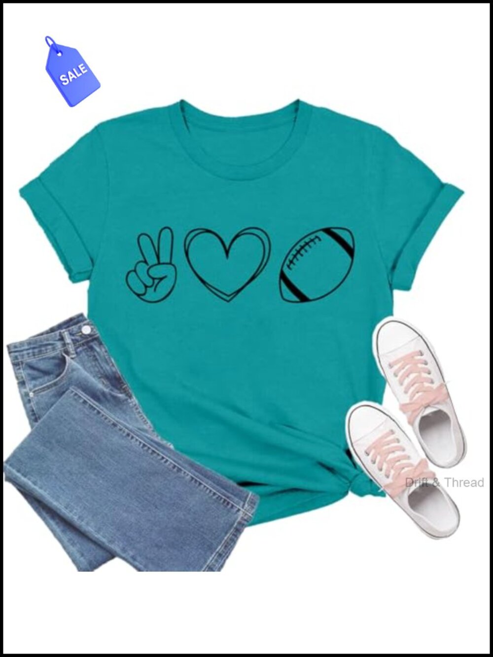 Women's Soccer Peace Love Sports Graphic T-Shirt Crew Neck Relaxed Fit